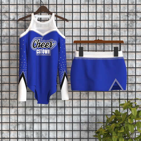 ロングスリーブのブルーの女性チアリーダーコスチューム - CSTOWNCHEER